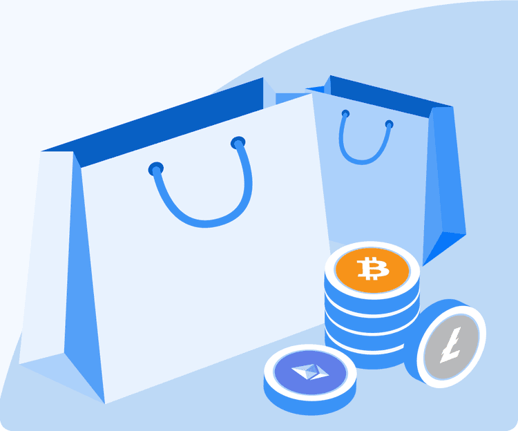 Shopping bags with crypto coins