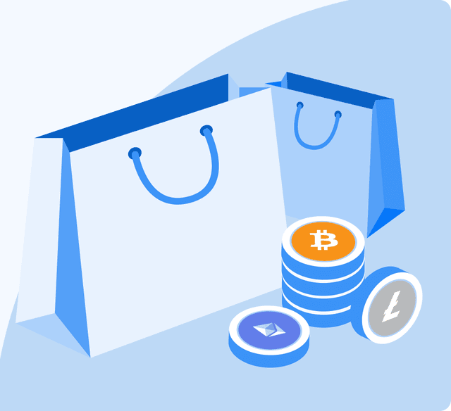 Shopping bags with crypto coins
