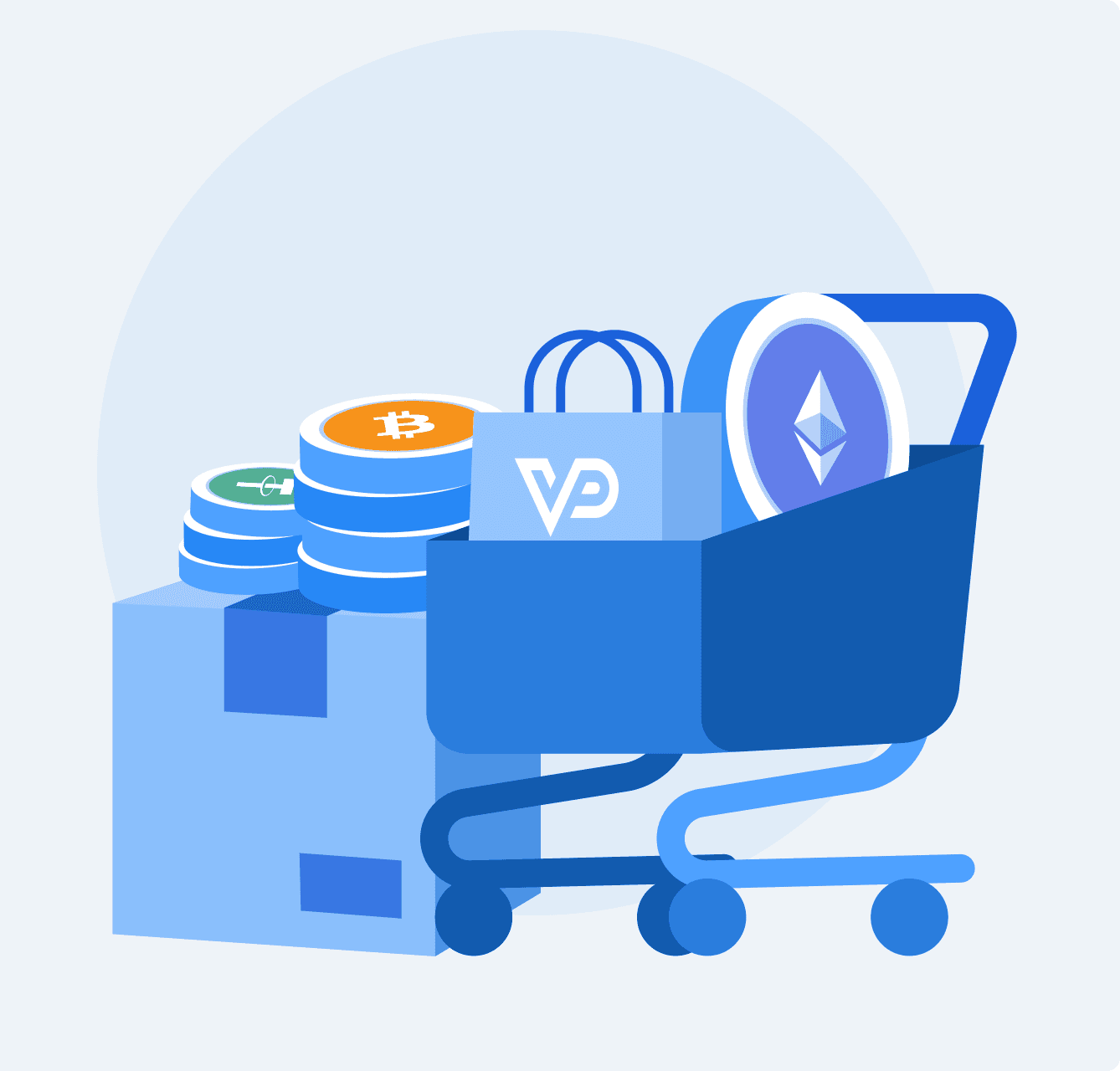 Shopping cart with crypto coins