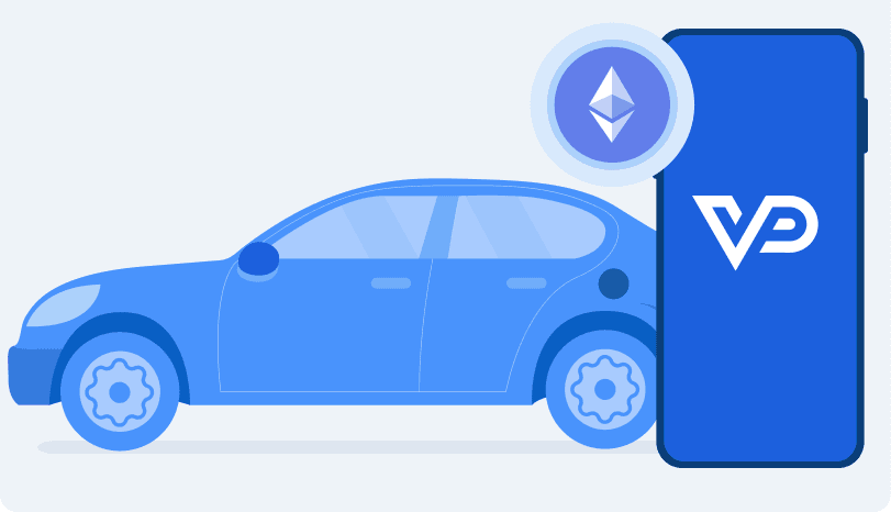 Car purchased with crypto on a phone