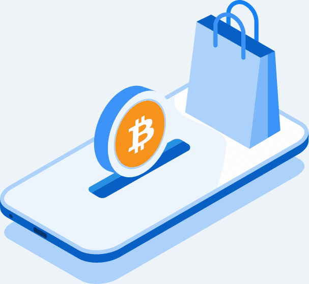 Bitcoin deposited into a phone with a shopping bag