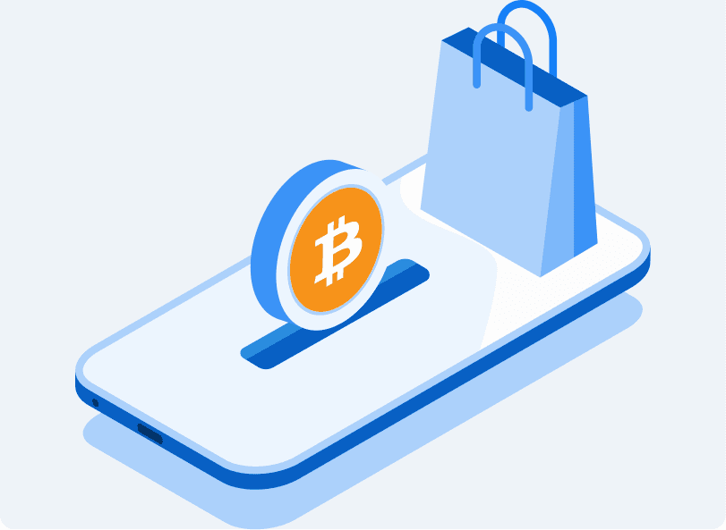 Bitcoin deposited into a phone with a shopping bag